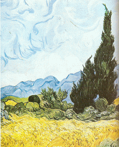 Pin, XIX, Gogh, Vicent van, Paisaje con cipreses, detalle, Tate Gallery, London