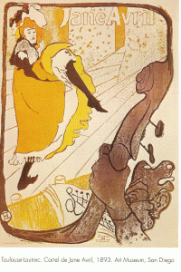 Pin, XIX, Toulouse Lautrec, Enri, Cartel de Jane Avril, Art Museum, San Diego, USA, 1893