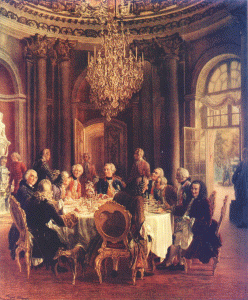 Pin, XIX, Menzel, Adolph von, Voltaire en la Corte de Federico II de Prusia, Nationalgalerie , Berln, 1850