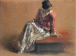 Pin, XIX, Menzel, Adolf von,  Costume Study of a Seated Woman, Oskar Collection, Wintertur, Suiza, 1848-1851