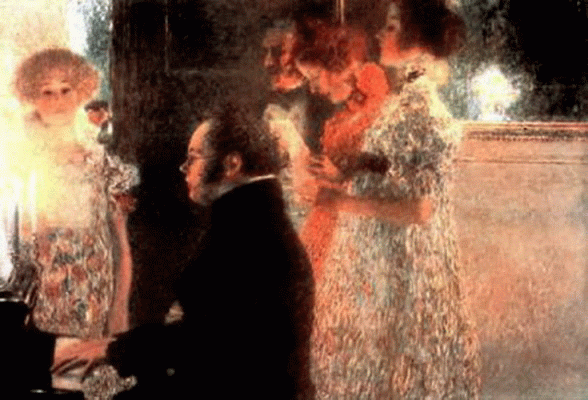 Pin, XIX, Klimt, Gustav, Schubert at the piano, Simbolismo, 1899