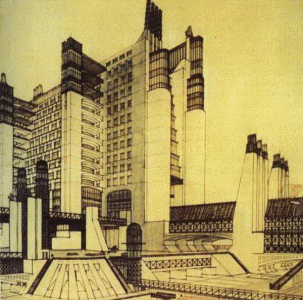 Arq. XX, Sant Elia, Antonio, Casa comunicante con ascensor y ponto externo, M. Civici, Como, Italia, 1914