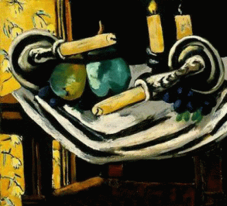Pin, XX, Beckmann, Max, Naturaleza muerta con velas cadas, 1929