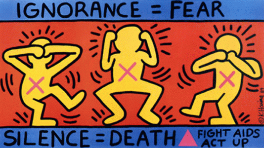 Pin, XX, Haring, Keith, Ignorancia y miedo, 1989