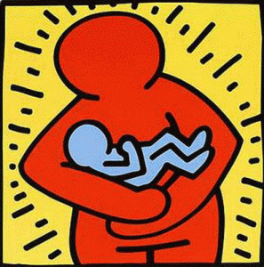 Pin, XX, Haring, Keith, Mother and child, 1986