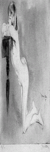 Grabado, XX, Duchamp, Marcel, Kneeling nude girl leandin tabla side, M. Bellas Artes, San Francisco
