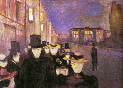 Pin, XIX, Munch, Edvard. Tarde en el paseo Karl Johann, Col. Rasmus Meyer, Bergen, 1892 
