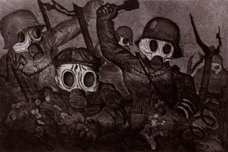 Pin, XX, Dix, Otto, Tropas avanzando con mscaras de gas, 1924