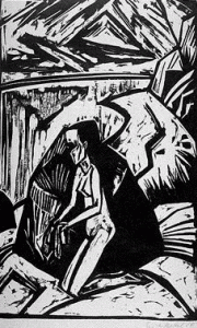 Grabado, XX, Heckel, Erich, Wooman kneeling a rock, 1913-1940
