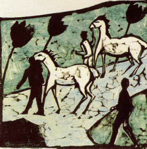 Grabado, XX, Heckel, Erich, White horses, 1912