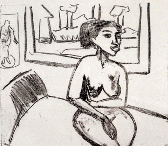 Grabado, XX. Kirchner, Erns Ludwig, Negra sentada en el lecho, Kurchner Museum, Davos, 1911