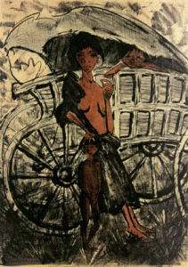 Litografa, XX, Mueller, Otto, Gypsy woman with child before covered, 1927
