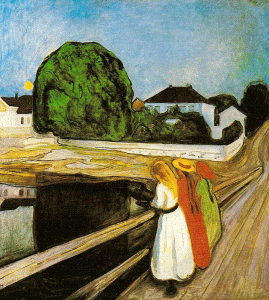 Pin, XX, Munch, Edvard, Jvenes en un puente, Nasjonalgalleriert, Oslo, Noruega, 1901
