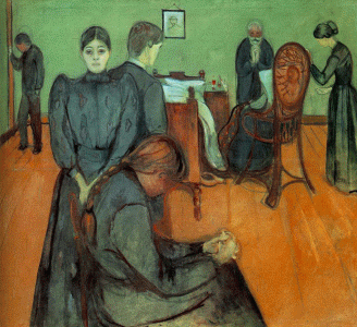 Pin, XIX, Munch, Edvard, Muerte en la habitacin del enfermo, Nasjonalgalerie, Oslo, Noruega, 1895
