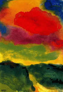 Pin, XX, Nolde, Emile, Green landscape with rec colud