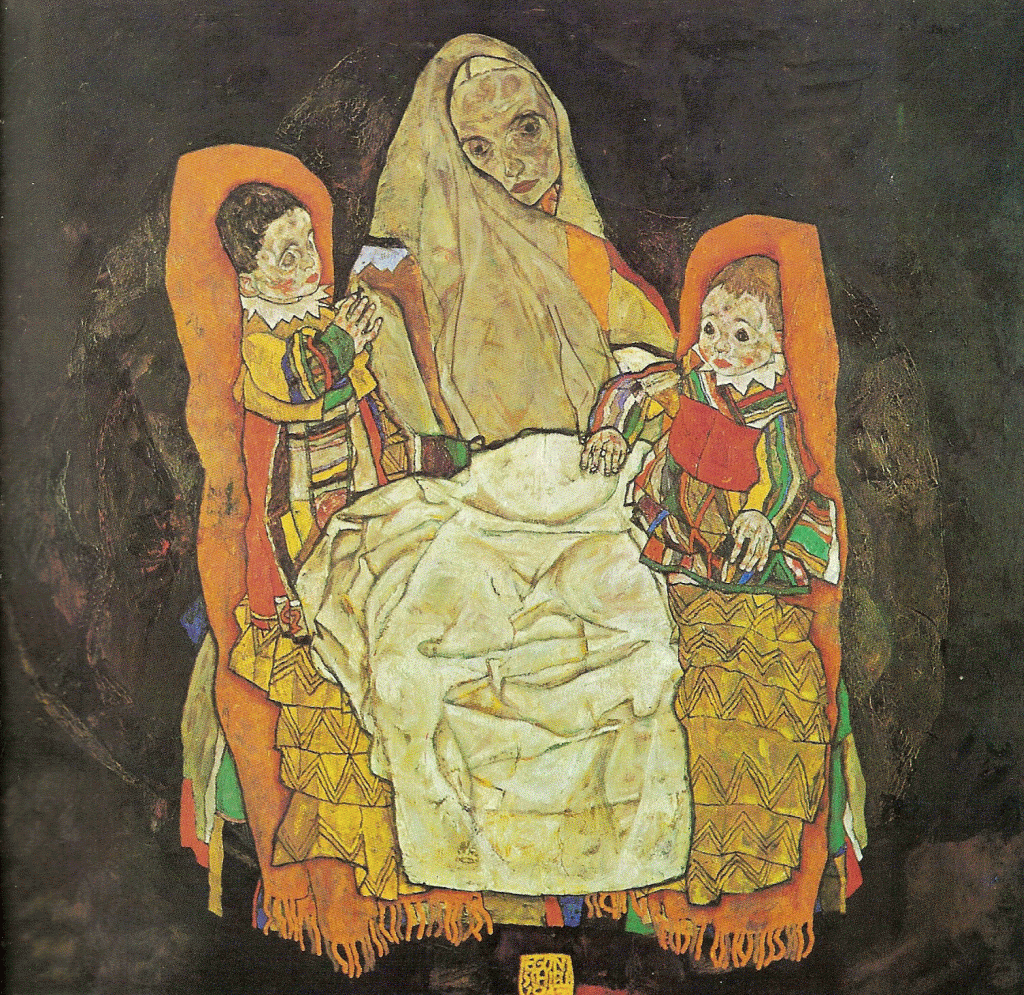 Pin XX Schiele Egon Madre con dos ninos II Osterreichische Galerie des 19 Jahrhunderts en el Velvedere Viena Austria