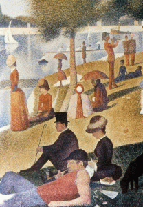 Pin, XIX, Seurat, Georges, Tarde de domingo en la isla de Grand Jatte, detalle, M. de Arte de Chicago, 1886