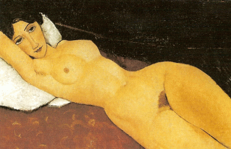 Pin, XX, Modigliani, Amedeo, Desnudo con cojin blanco, Staatsgalerie, Stuttgart, Alemania, 1917