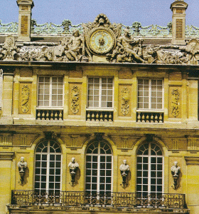 Arq, XVII, Hardouin-Mansat, Jules y Vau, Le, Palacio de Versalles, Patio de Mrmol, Cuerpo del Reloj, Pars, Francia, 1661-1692