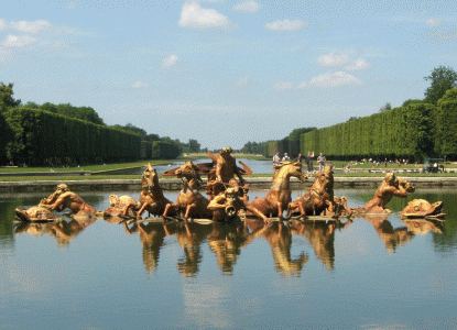 Esc, XVII, Tubi, Jean Baptiste, Grupo de Apolo y su cudriga, Jardines de Veralles, estanque central, Versalles, Pars, Francia