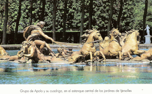 Esc, XVII, Tubi, Jean Baptiste, Grupo de Apolo y su cudriga, Jardines de Versalles, estanque cental, Versalles, Pars, Francia