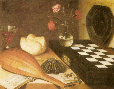 Pin, XVII, Baugin, Lubin, Naturaleza muerta con tablero de ajedrez, o Los cinco sentidos, M. del Louvre, Pars, Francia