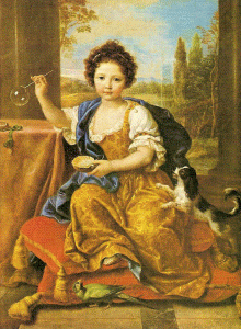 Pin, XVII, Mignard, Pierre, Muchacha con pompas de jabn,  Marie Anne de Borbn, Chateau Versai