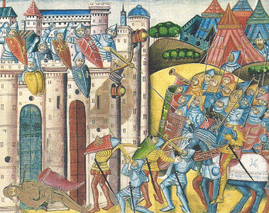Miniatura, XIV, Libro del Caballero Zifar, Asalto a Galapia, Edt. Moleiro, 1300