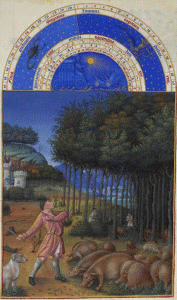 Miniatutas, XV, Limbourg, Hermanos,,Ricas Horas del Duque de Berry, Noviembre, M. Cond, Francia, 1410-1416