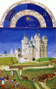 Miniatura, XV, Limbourg, Hermanos, Ricas Horas del Duque de Berry, Vendimia, Septiembre, M. Cond, Francia, 1410-1416
