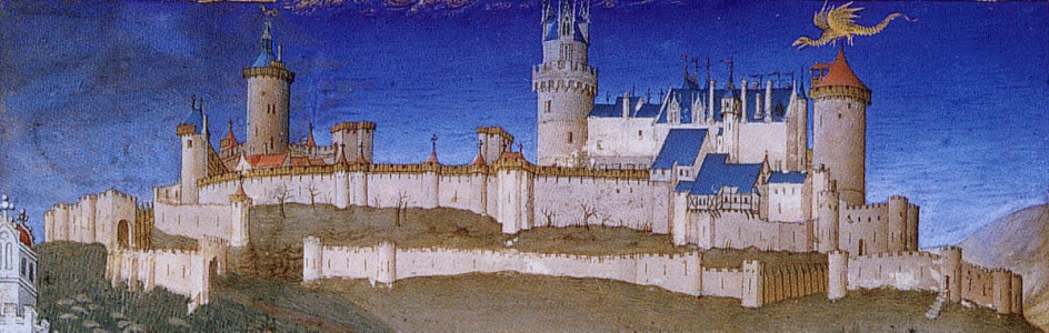 Miniatura, XV, Limbourg, Hermanos, Ricas Horas Duque de Berry, Castillo de Lusignan, Marzo, M. Cond, Francia, 1410-1416
