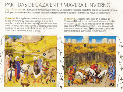 Miniaturas, XV, Limbourg, Hermanos, Partidas de caza, Ricas Horas del Duque de Berry, 1410-1416