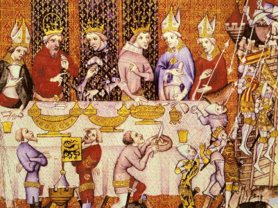 Miniatura, XIV, Banquete del rey de Francia, Bbli. Nacional, Pars