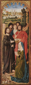 Pin, XV, Froment, Nicols, Cristo y Santa Marta, Trptico de la Resurreccin de Lzara, Panel Izquierdo, M. Uffizi, Florencia, Italia, 1461