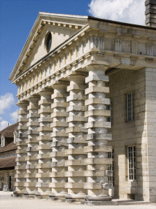 Arq, XVIII, Ledoux, Claude-Nicols, Pabelln del Director, Entrada, Vista Lateral, Salina Real de Arc y Senans, 1774-1779