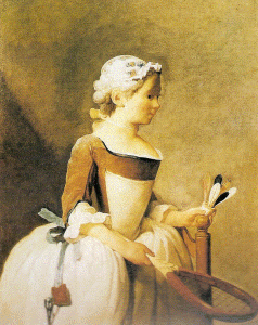 Pin, XVIII, Chardin, Jean-Baptiste-Simen, Muchacha con el Juego de Pluma, Gallera Uffizi, Florencia, Italia