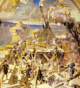 Pin, XIX, Laurens, Jean Paul, Fortificacin de Tolosa ante Simn de Montfort en 1218, Ctaros