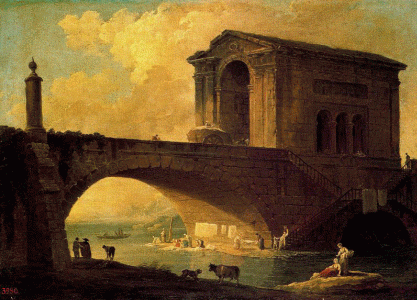 Pin, XVIII, Hubert, Robert, Paisaje con Puente de Piedra, M. Hermitage, San Petersburgo, Rusia