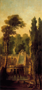 Pin, XIX, Hubert, Robert, Paisaje con Terraza y Cascada, 1802