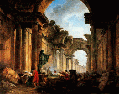 Pin, XVIII, Hubert, Robert, Vista Imaginaria de gran Galera en Ruinas, M. del Louvre, Pars