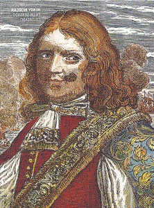 Grabado, XVII, Retrato coloreado del pirata Henry Morgan
