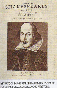 Grabado, XVII, Retrato de William Shakespeare, Obras, Primera edicin o First Folio, 1623