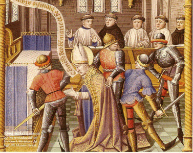 Miniatura, XV, Asesinato de Tomas Becket por enviados de Enrique II