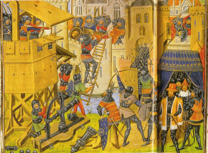MIniatura, XV, Wavrin, Juan de, Asedio con artillera, Crnica de Inglaterra, Biblioteca Britnica