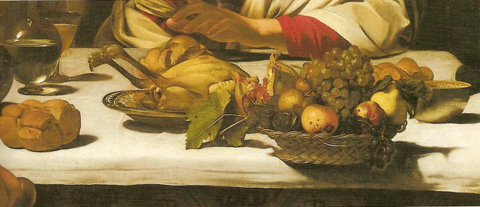 Pin, XVII, Caravaggio, Michelangelo Merisi, La cena de Emaus, detalle, National Galery, London 1601
