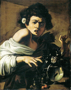 Pin, XVI, Caravaggio, Michelangelo Merisi, Joven florista mordido por un lagarto, Col. particular, National Gallery, London, 1595