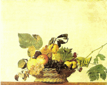 Pin, XVI, Caravaggio, Michelangelo Merisi, Naturaleza muerta con frutas, Biblioteca Ambrosiana, Miln, 1596