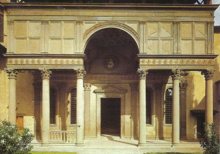 Arq, XV, Brunelleschi, Filippo, Capilla Pazzi, interior, patio, detalle, Florencia, 1429-1444