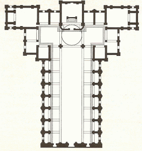 Arq, XV, Brunelleschi, Filippo, Baslica de San Lorenzo, planta, Florencia, 1440-1445