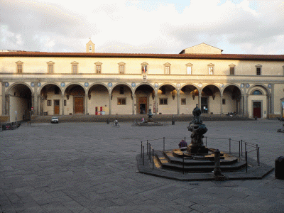 Arq, XV, Brunelleschi, Filippo, Hospicio u Hospital de los Inocentes, patio y fachada,  Florencia, 1419-1444